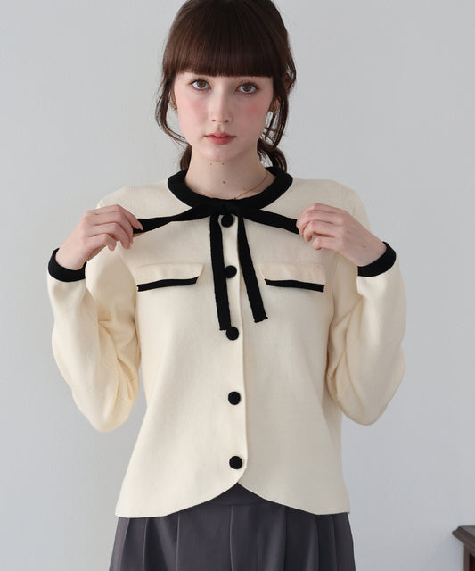 【早割5％OFF】配色リボンカーディガン