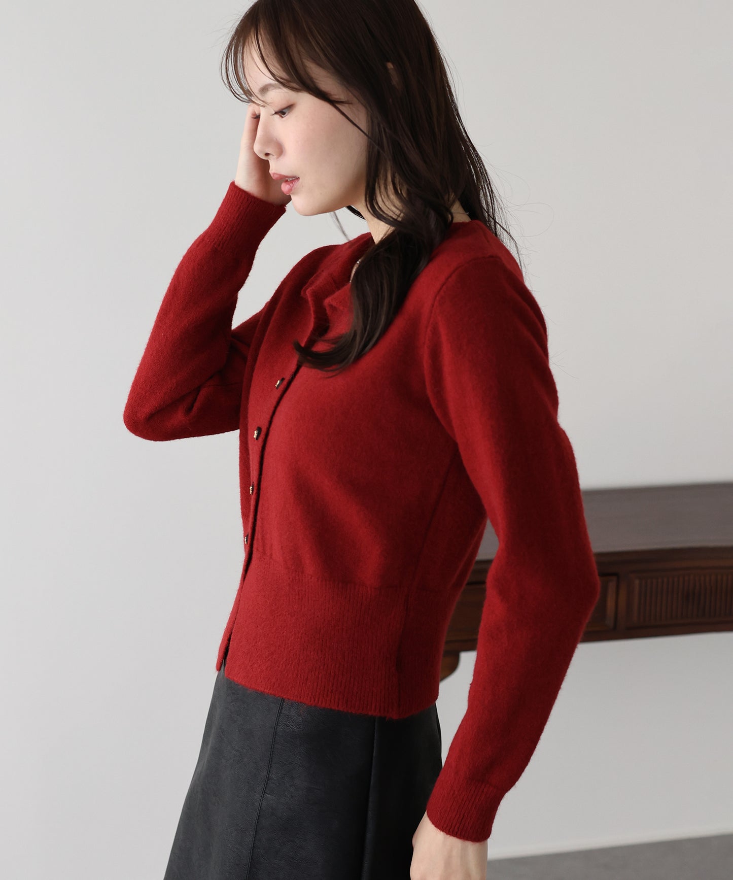 リボンハートボタンニット