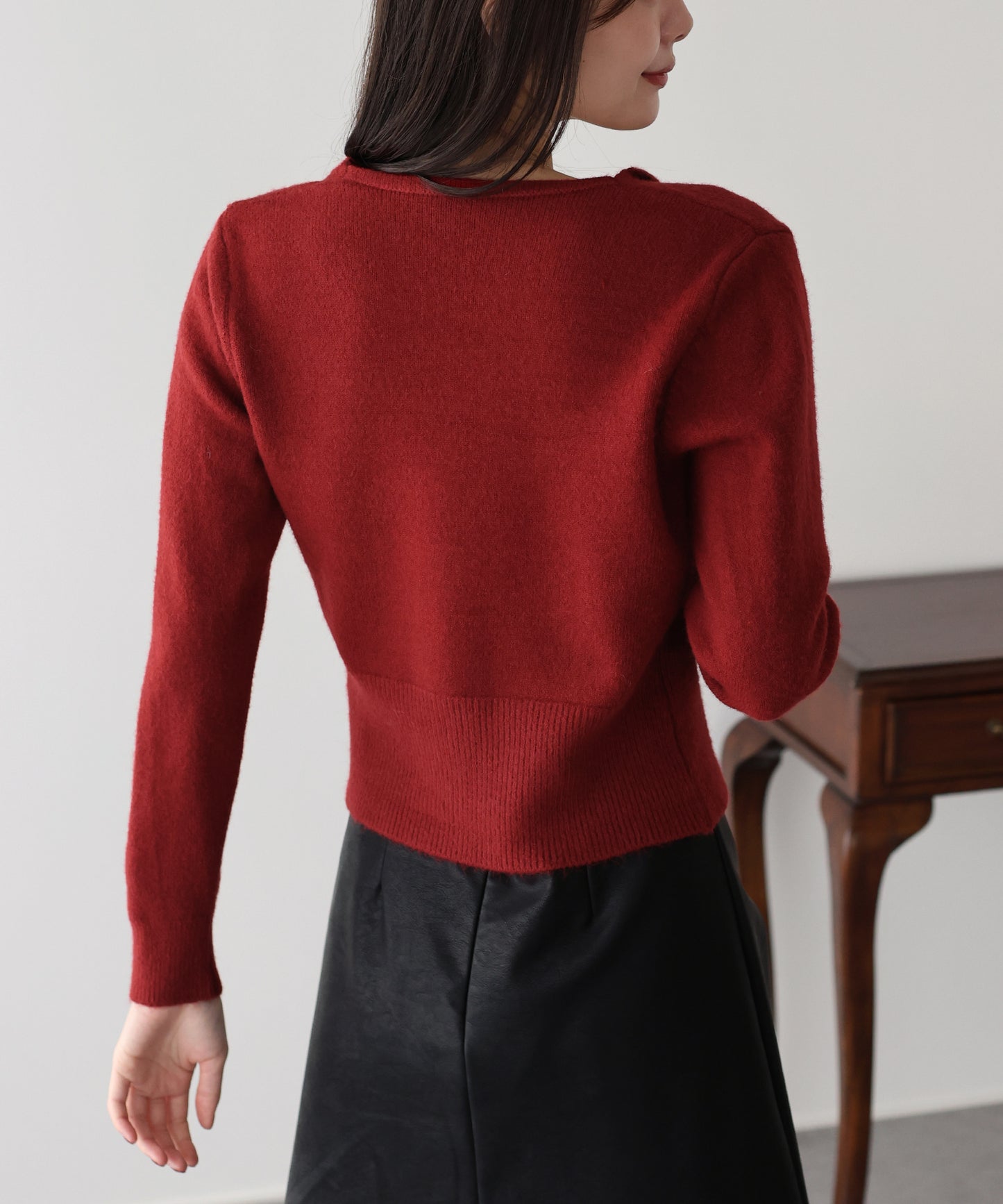 リボンハートボタンニット