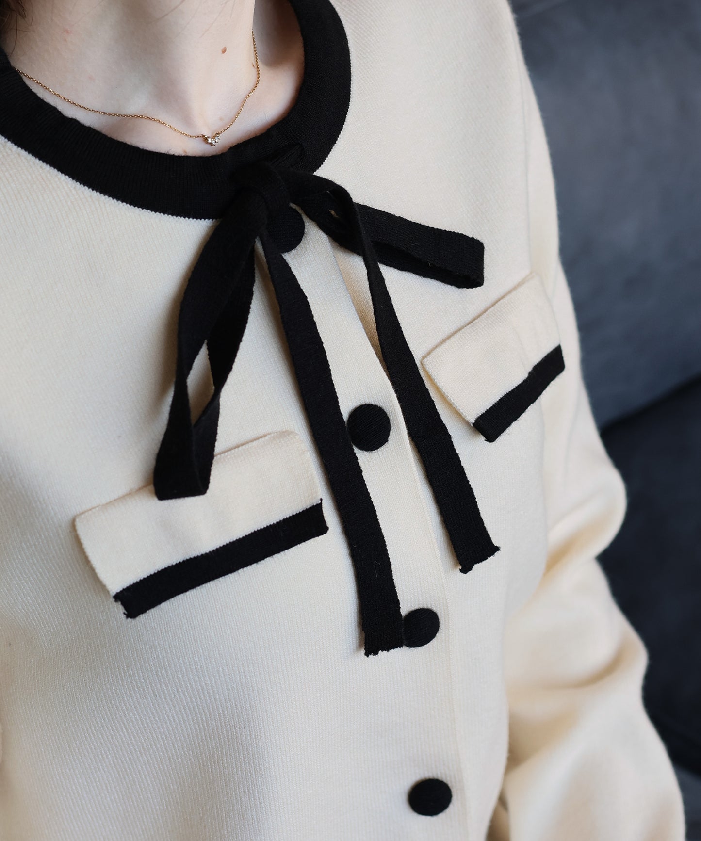 【早割5％OFF】配色リボンカーディガン