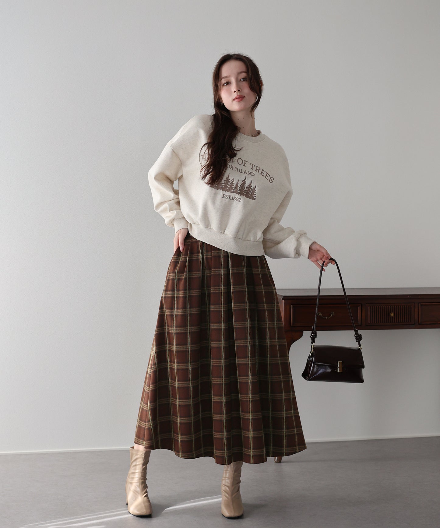 【SALE】丈が選べるチェックロングスカート