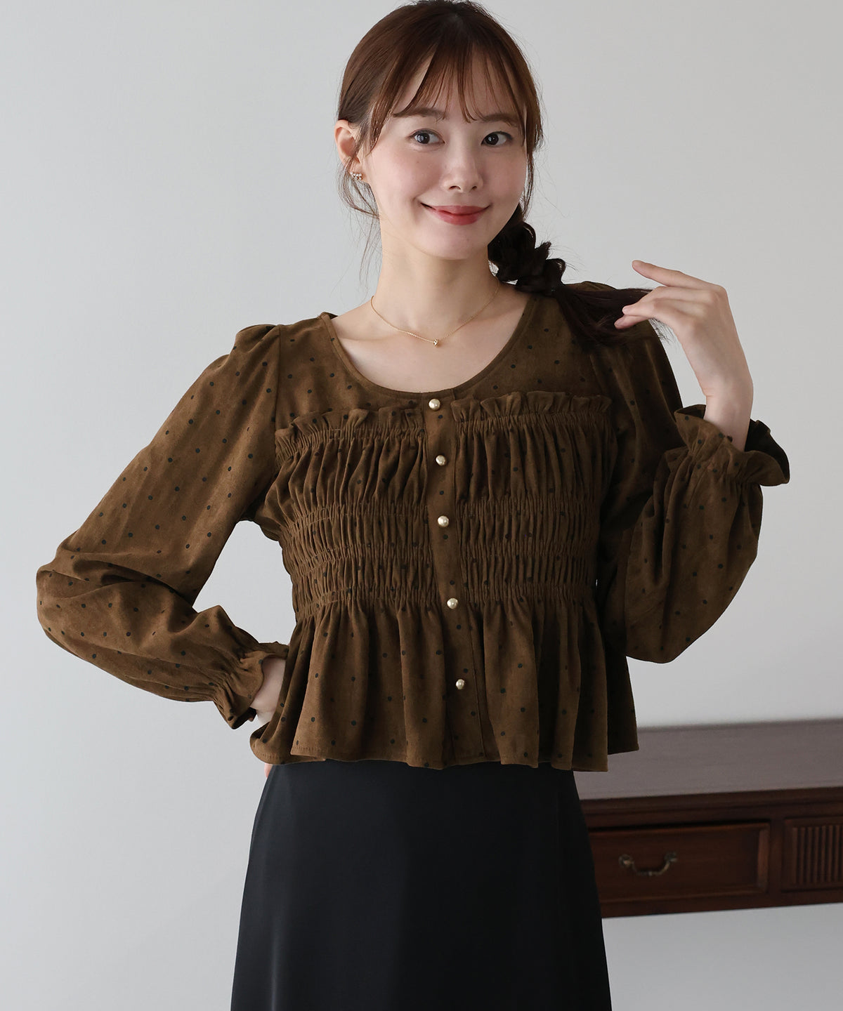 【早割5％OFF】《5色展開》スウェードドットシャーリングブラウス【メール便】