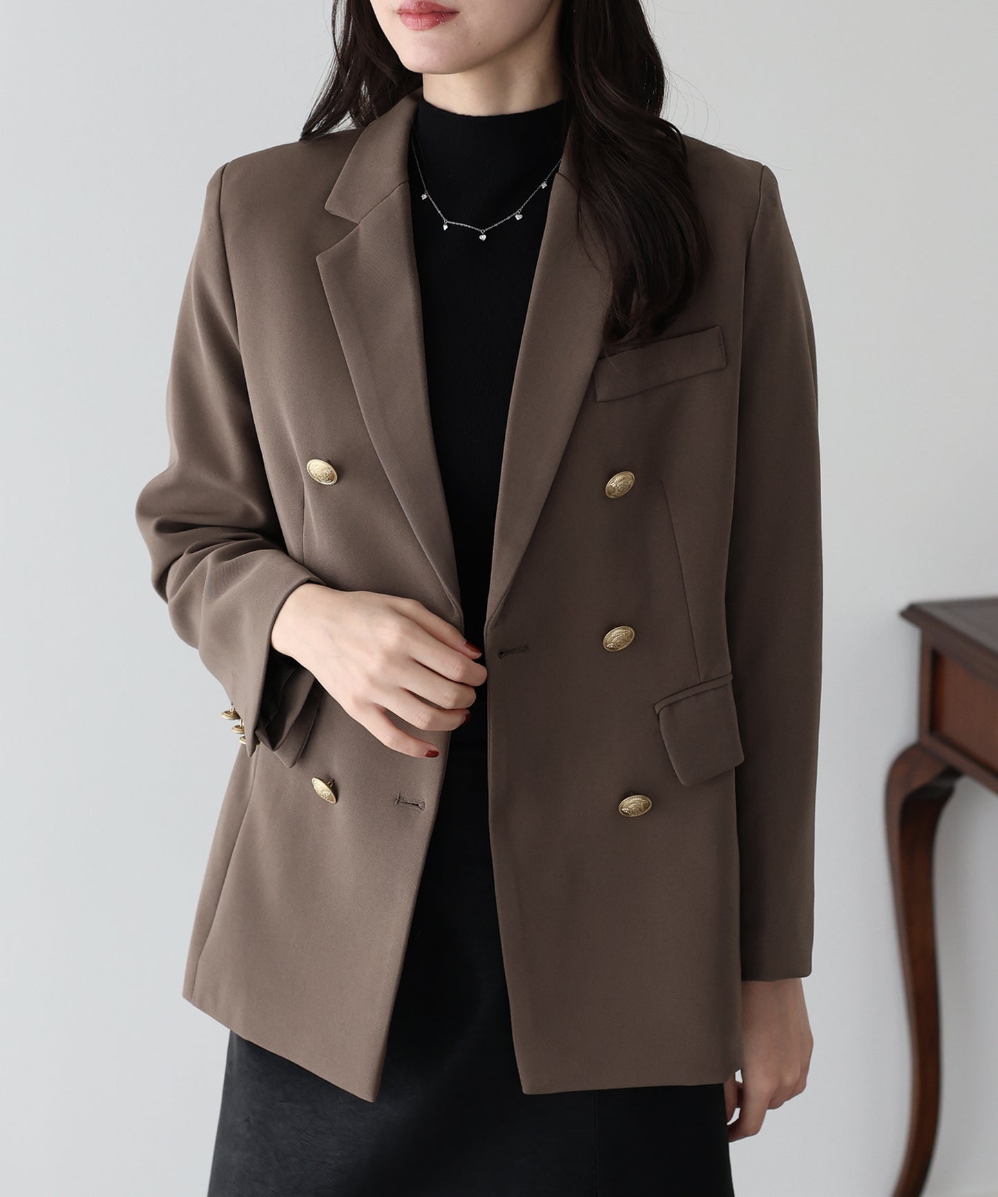 【ウォッシャブル】金ボタンダブルジャケット