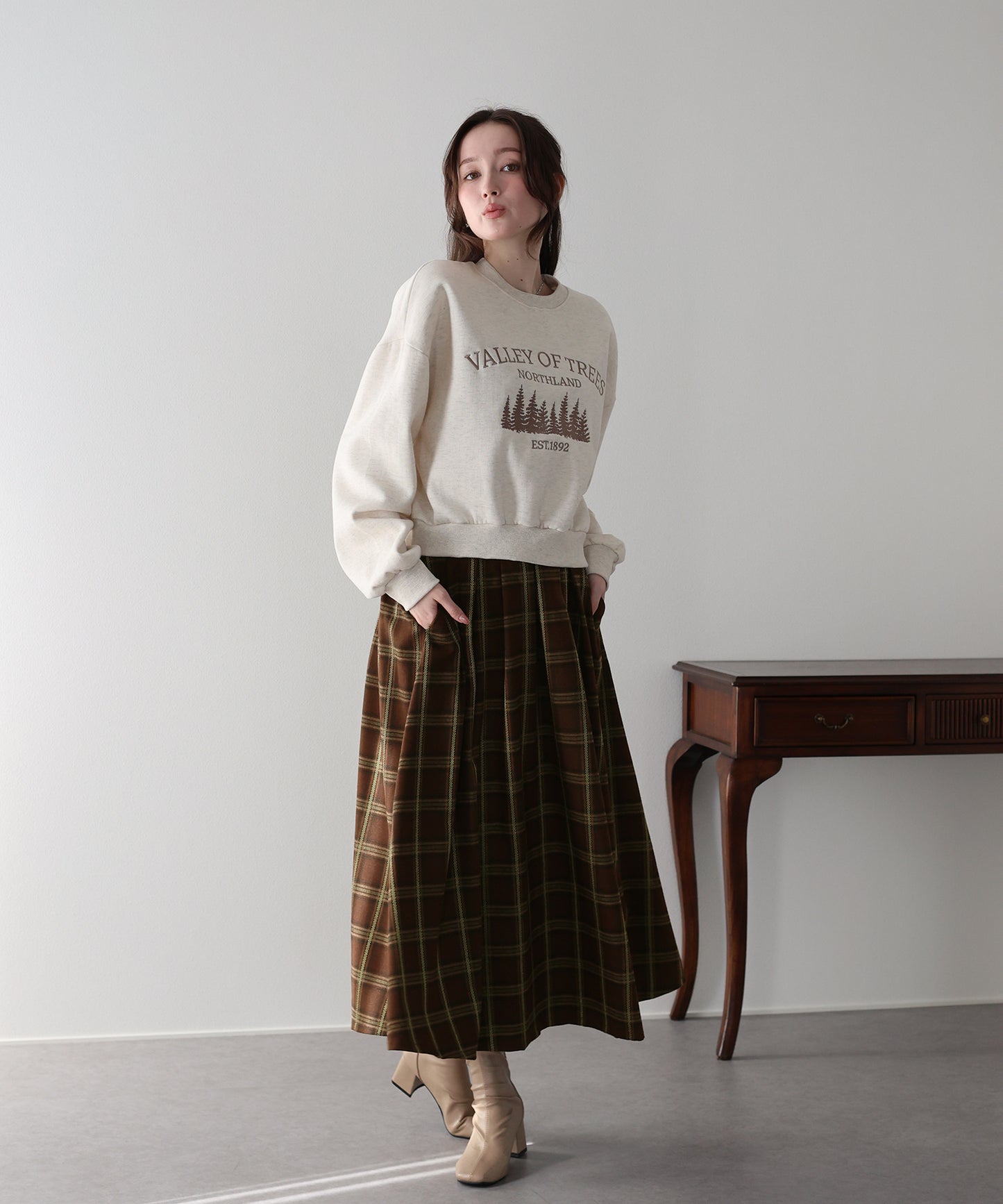 丈が選べるチェックロングスカート