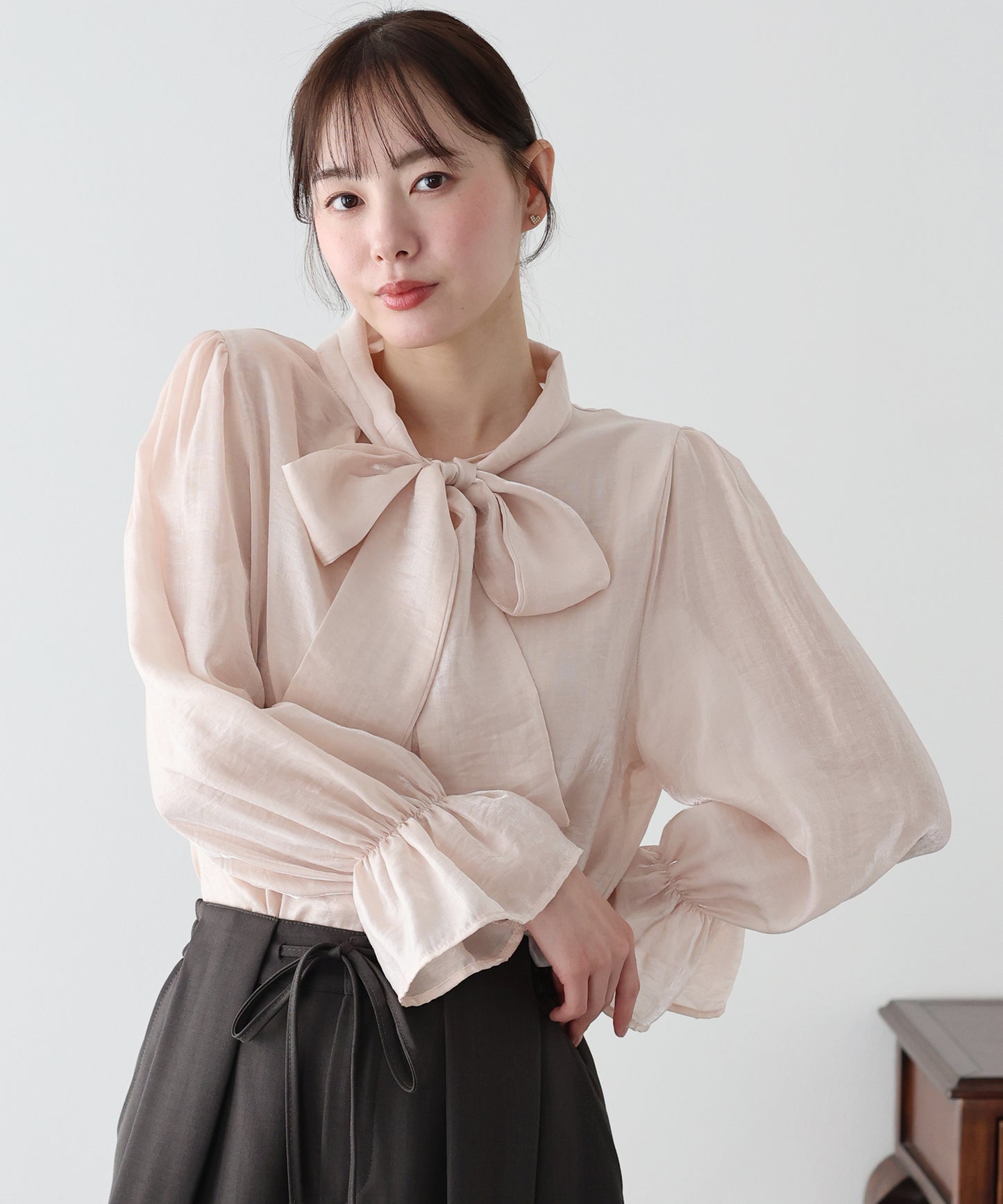 【早割5％OFF】リボンシアーブラウス【ネコポス】