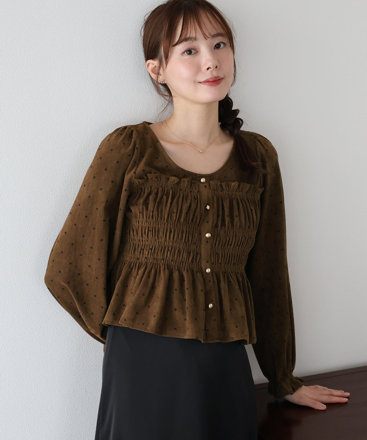 【早割5％OFF】《5色展開》スウェードドットシャーリングブラウス【メール便】