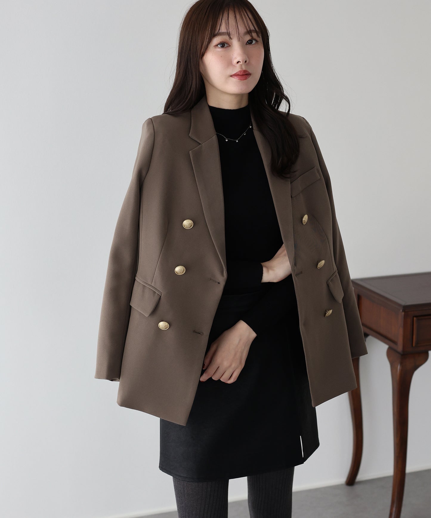 【ウォッシャブル】金ボタンダブルジャケット