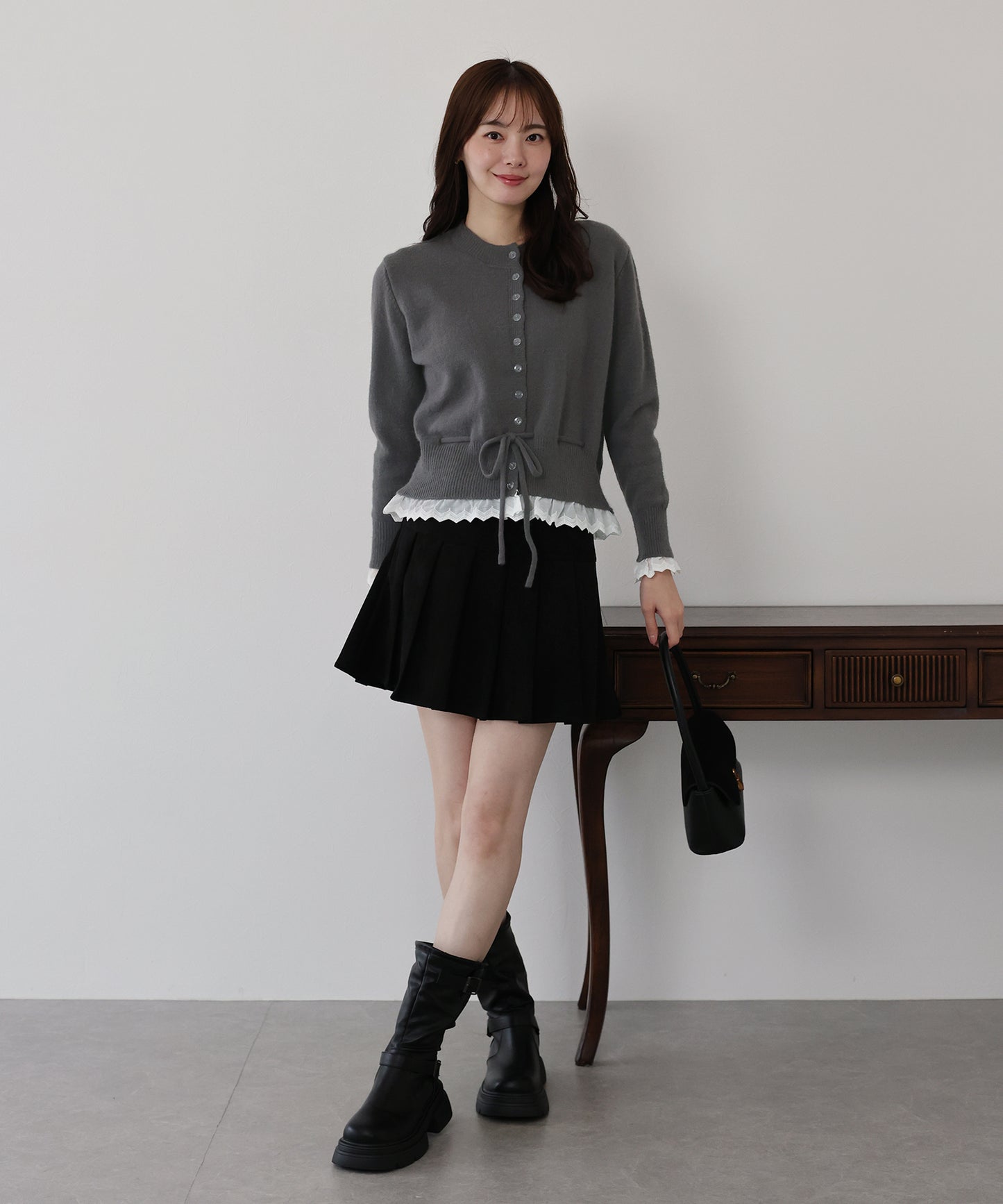 レースドッキングニットカーディガン