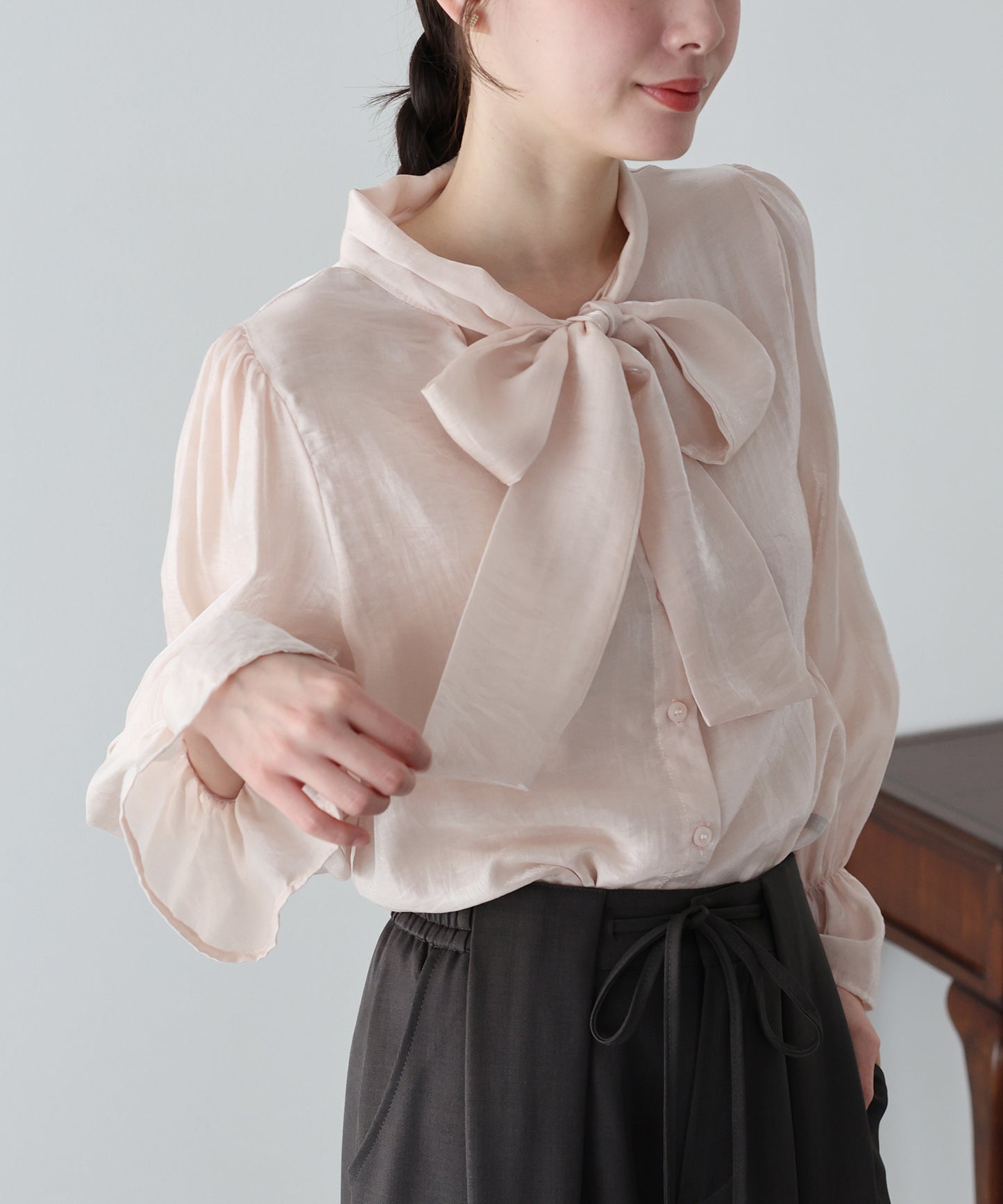 【早割5％OFF】リボンシアーブラウス【ネコポス】