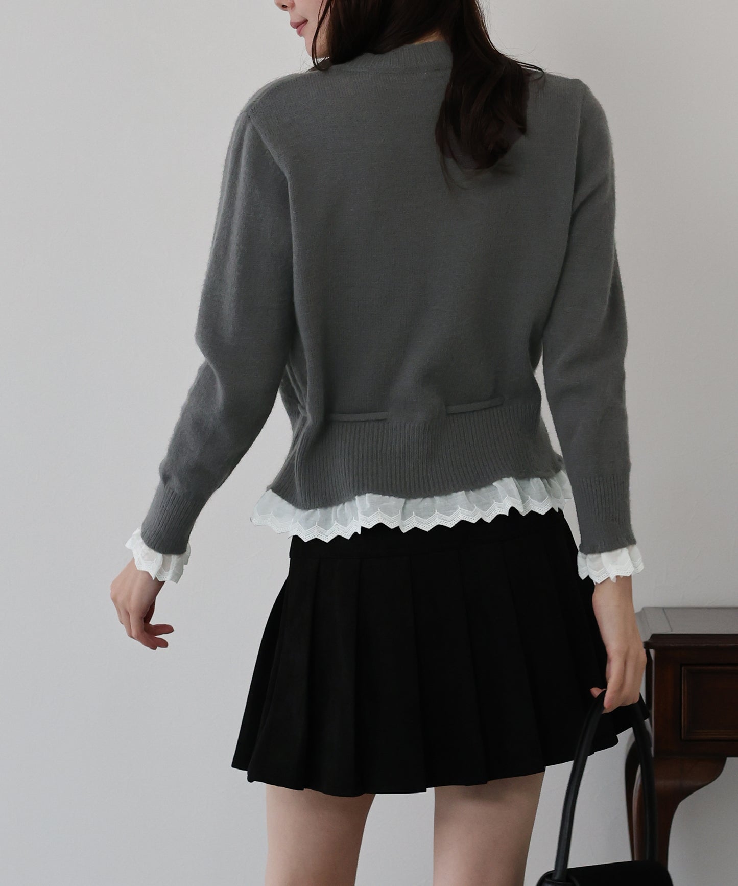 レースドッキングニットカーディガン