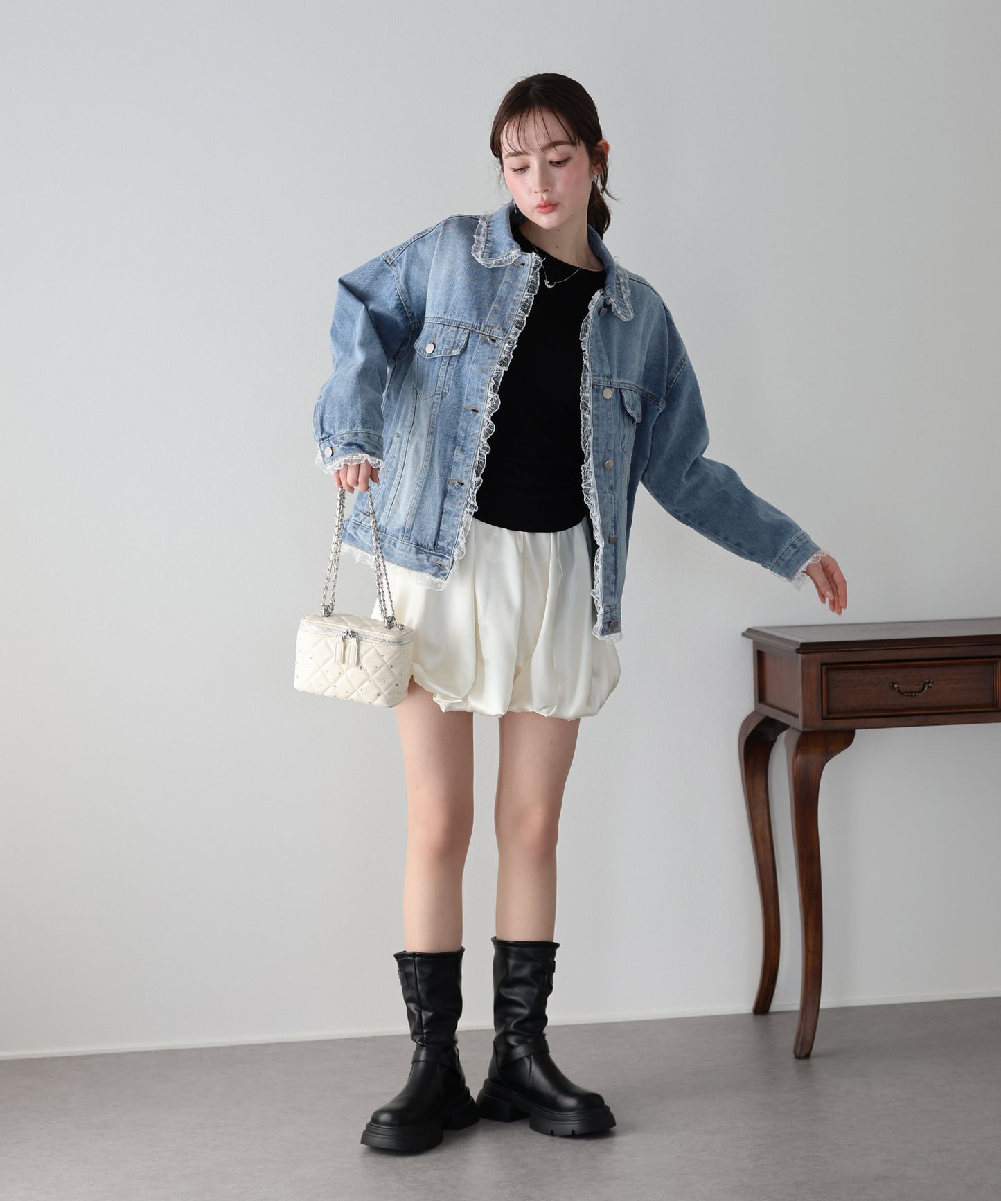 レースドッキングデニムジャケット