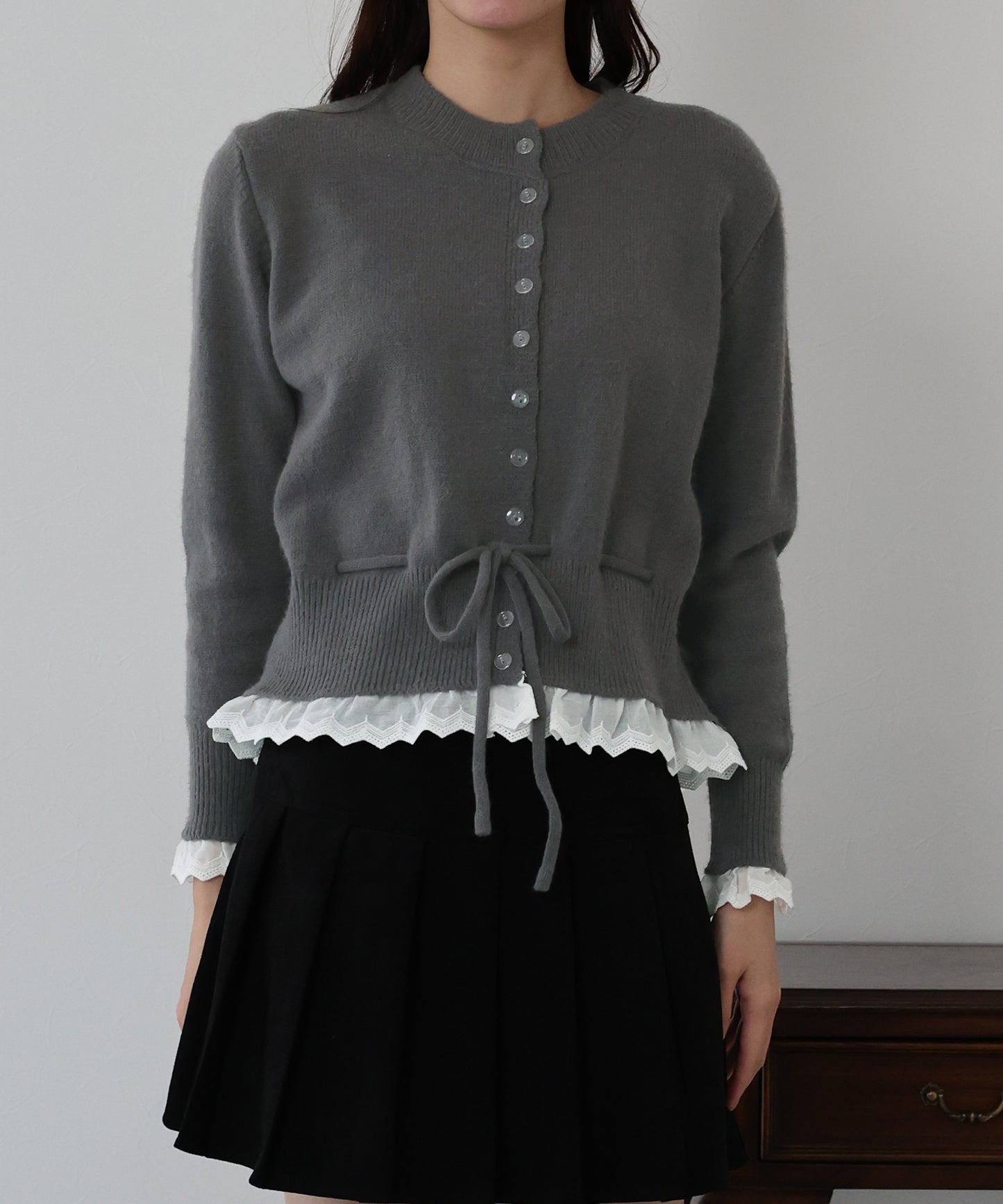 レースドッキングニットカーディガン