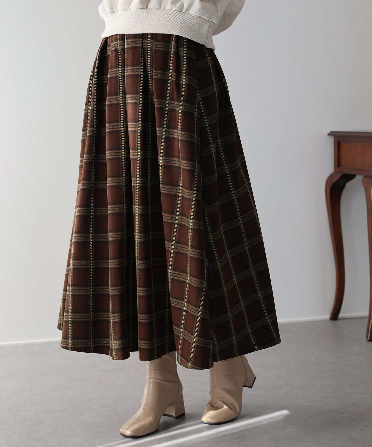 【SALE】丈が選べるチェックロングスカート