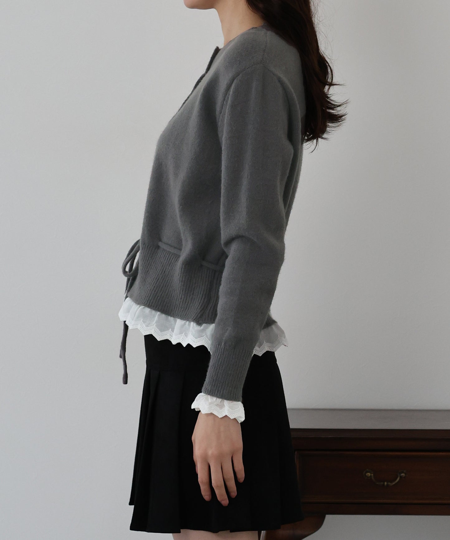 レースドッキングニットカーディガン