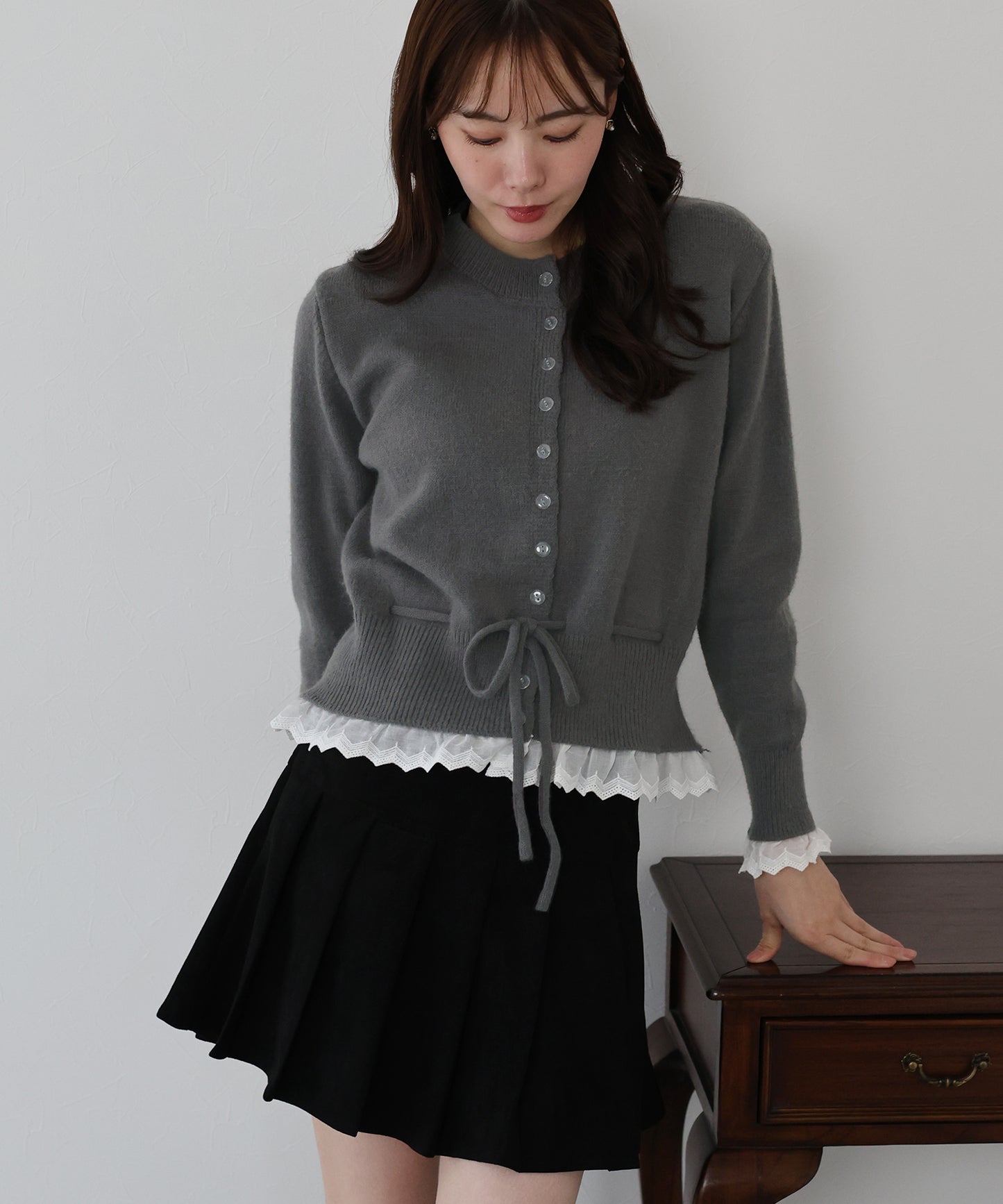 【早割5％OFF】レースドッキングニットカーディガン