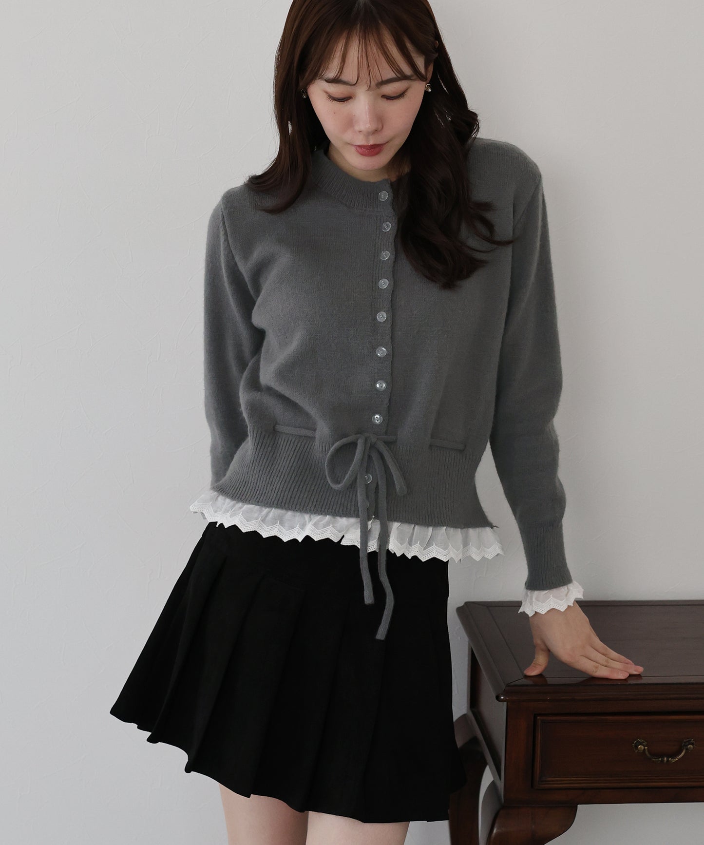 レースドッキングニットカーディガン