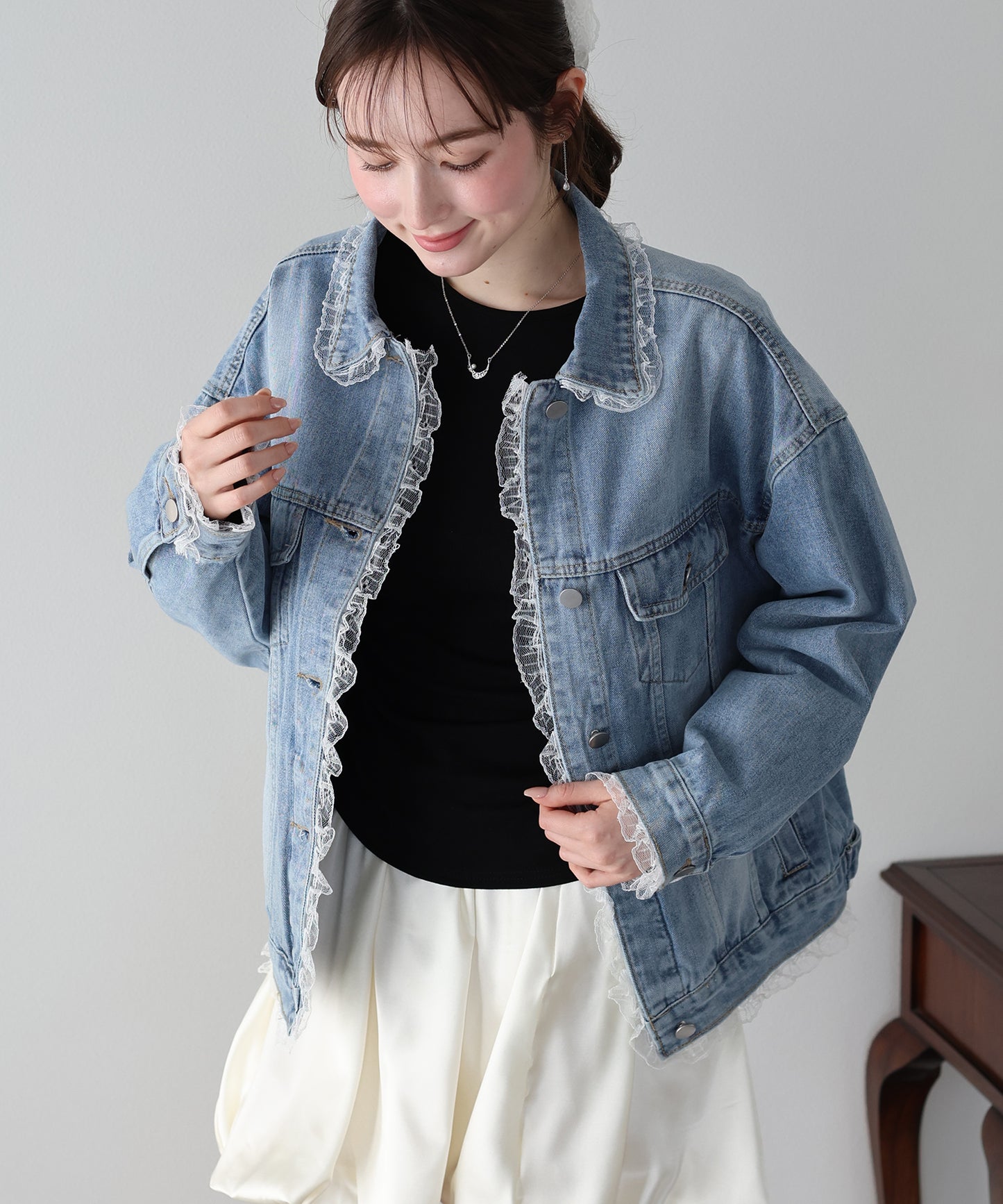 レースドッキングデニムジャケット