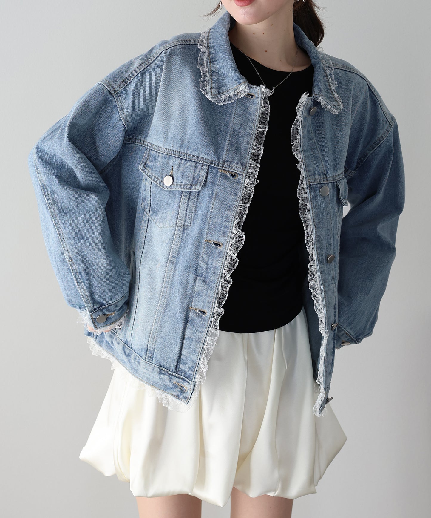レースドッキングデニムジャケット