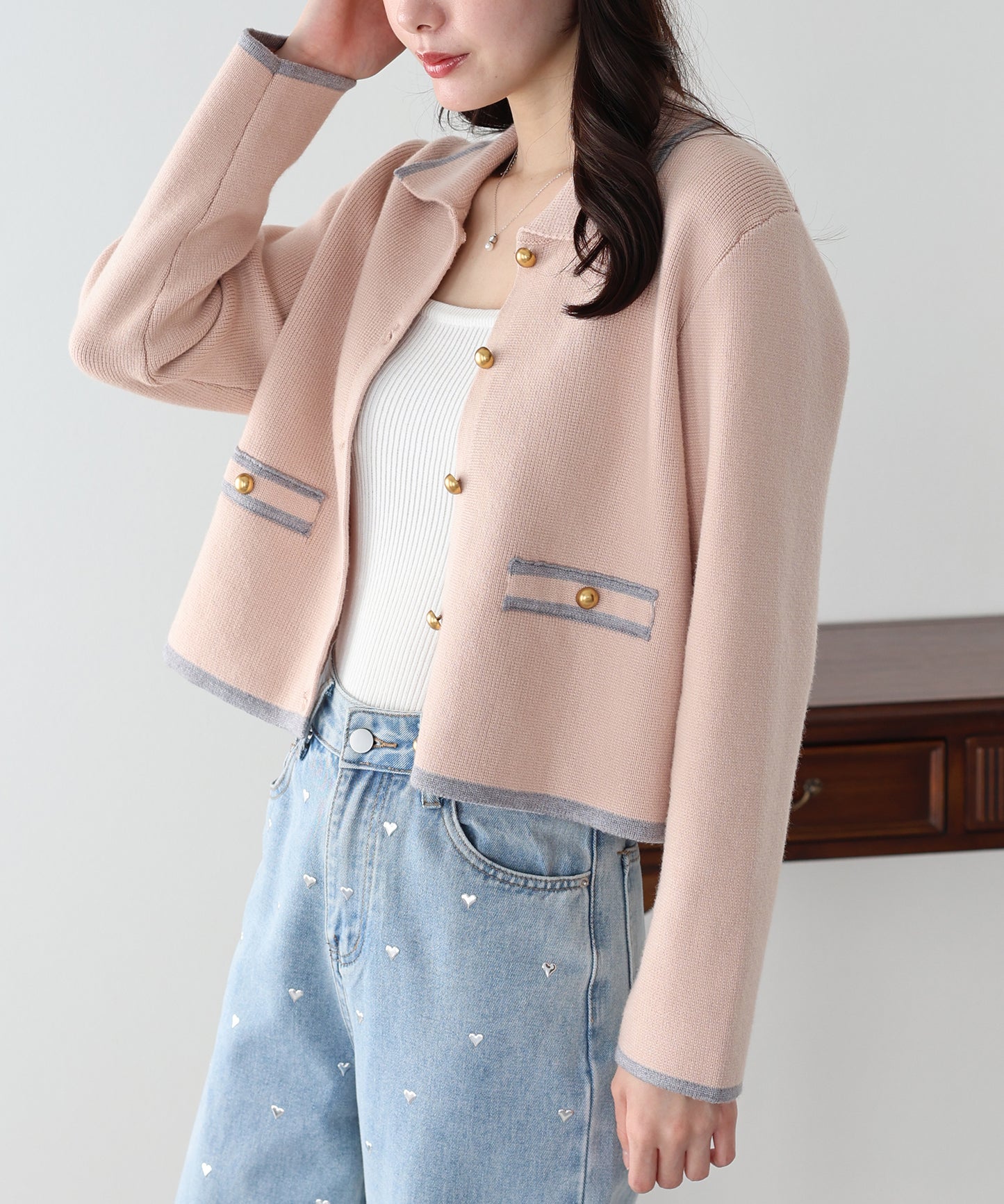 襟付きニットジャケット