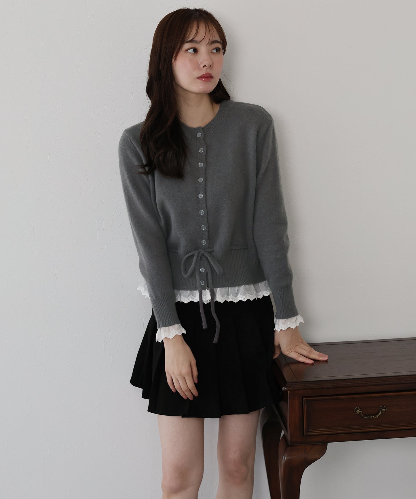 レースドッキングニットカーディガン