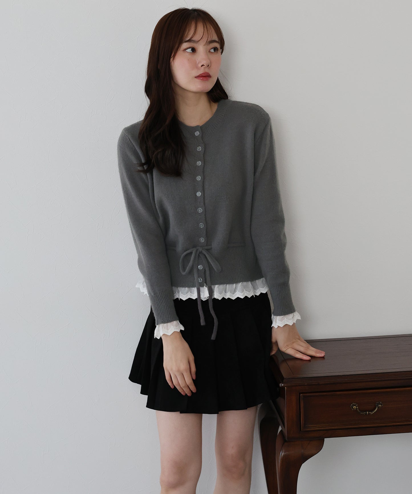 【早割5％OFF】レースドッキングニットカーディガン