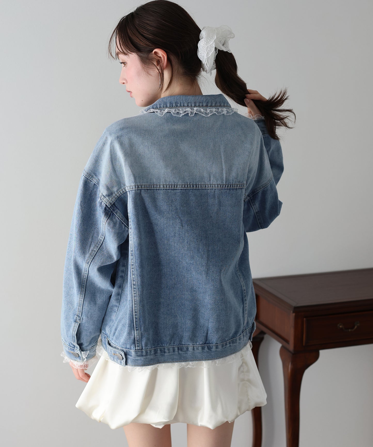 レースドッキングデニムジャケット