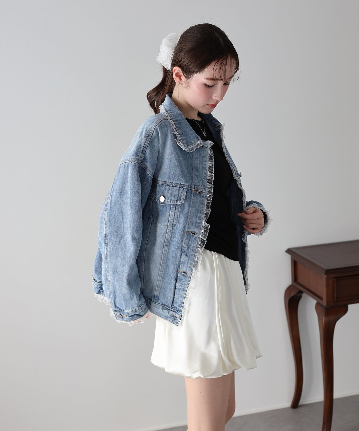 レースドッキングデニムジャケット