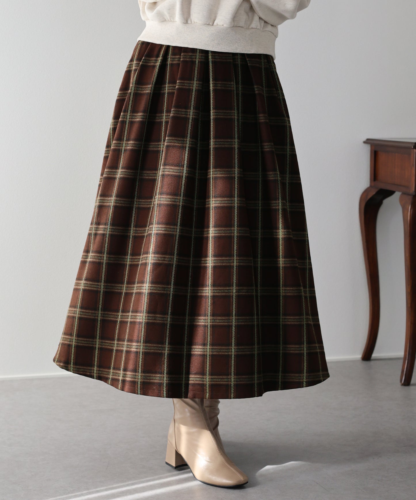 【SALE】丈が選べるチェックロングスカート