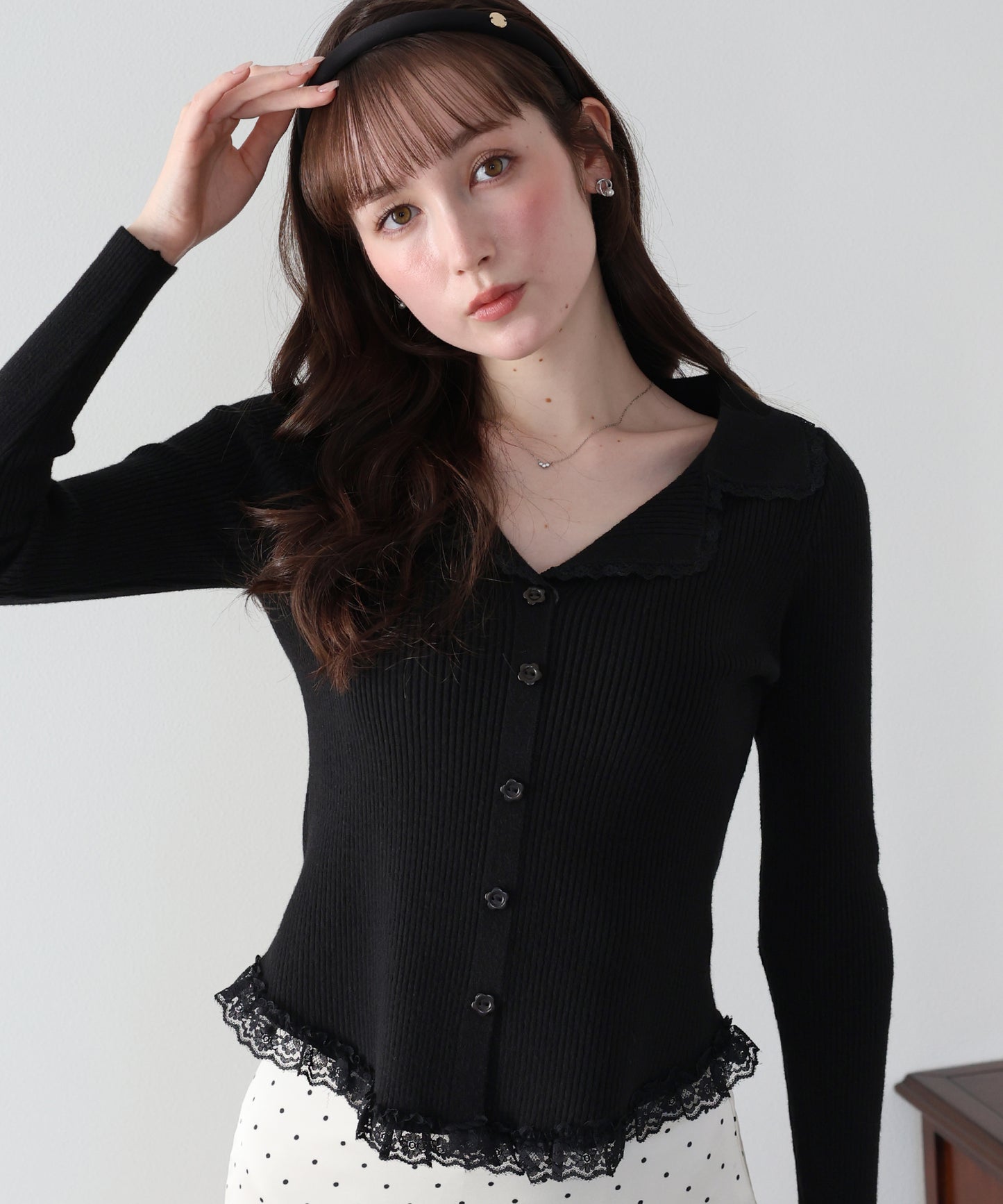 【早割5％OFF】レース襟ドッキングニット