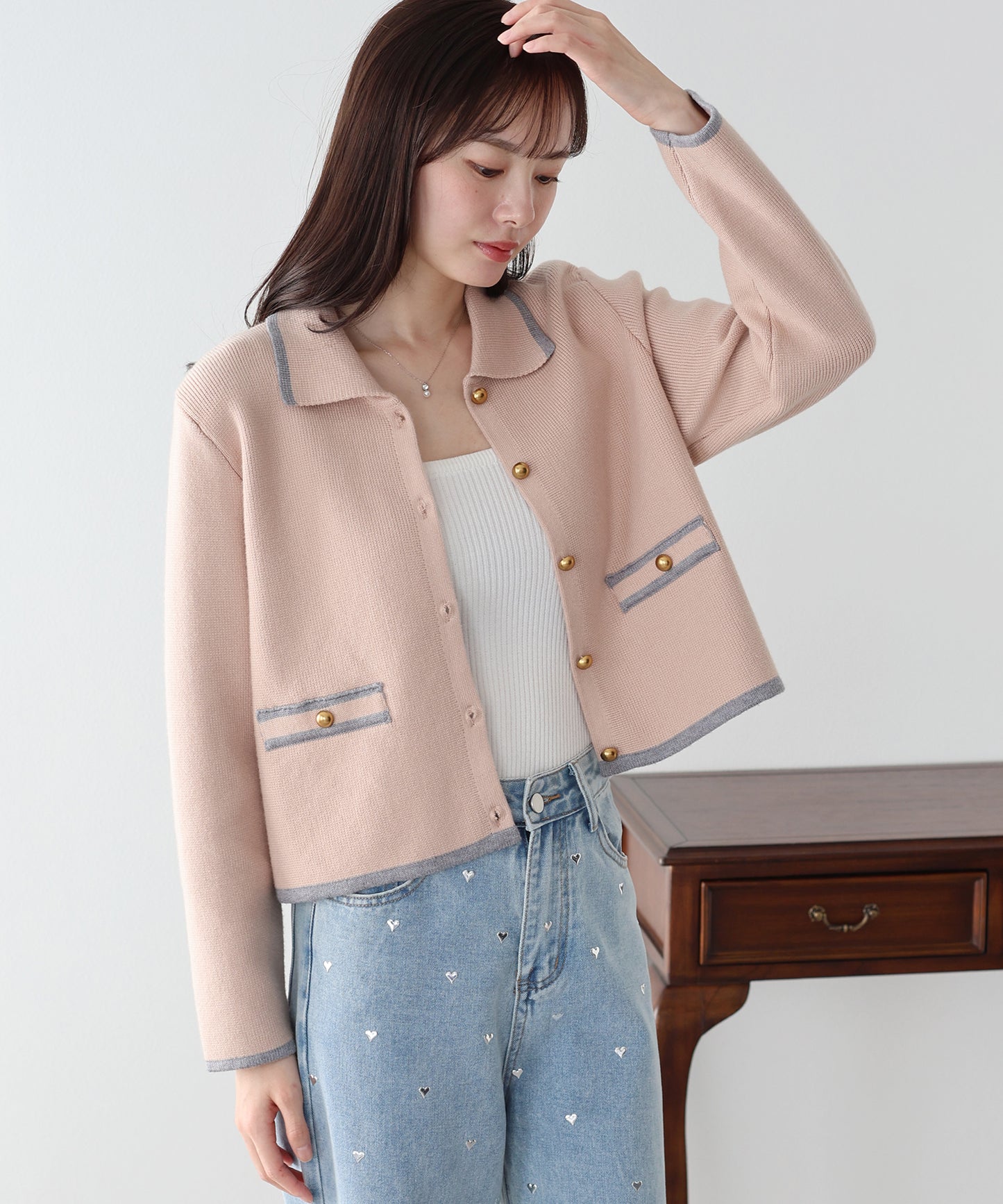 襟付きニットジャケット