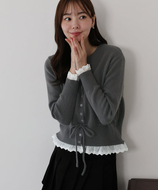 【早割5％OFF】レースドッキングニットカーディガン
