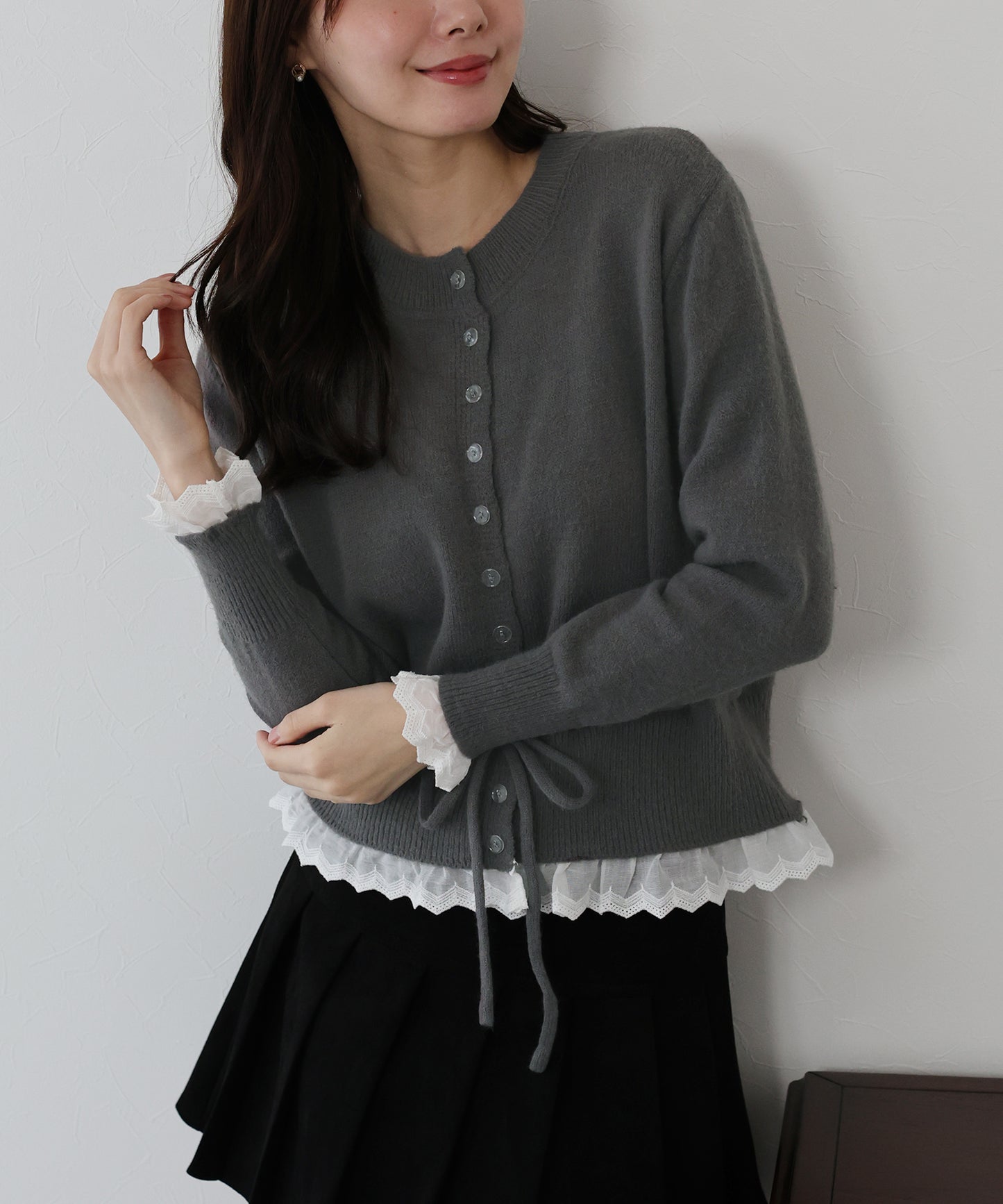 【早割5％OFF】レースドッキングニットカーディガン