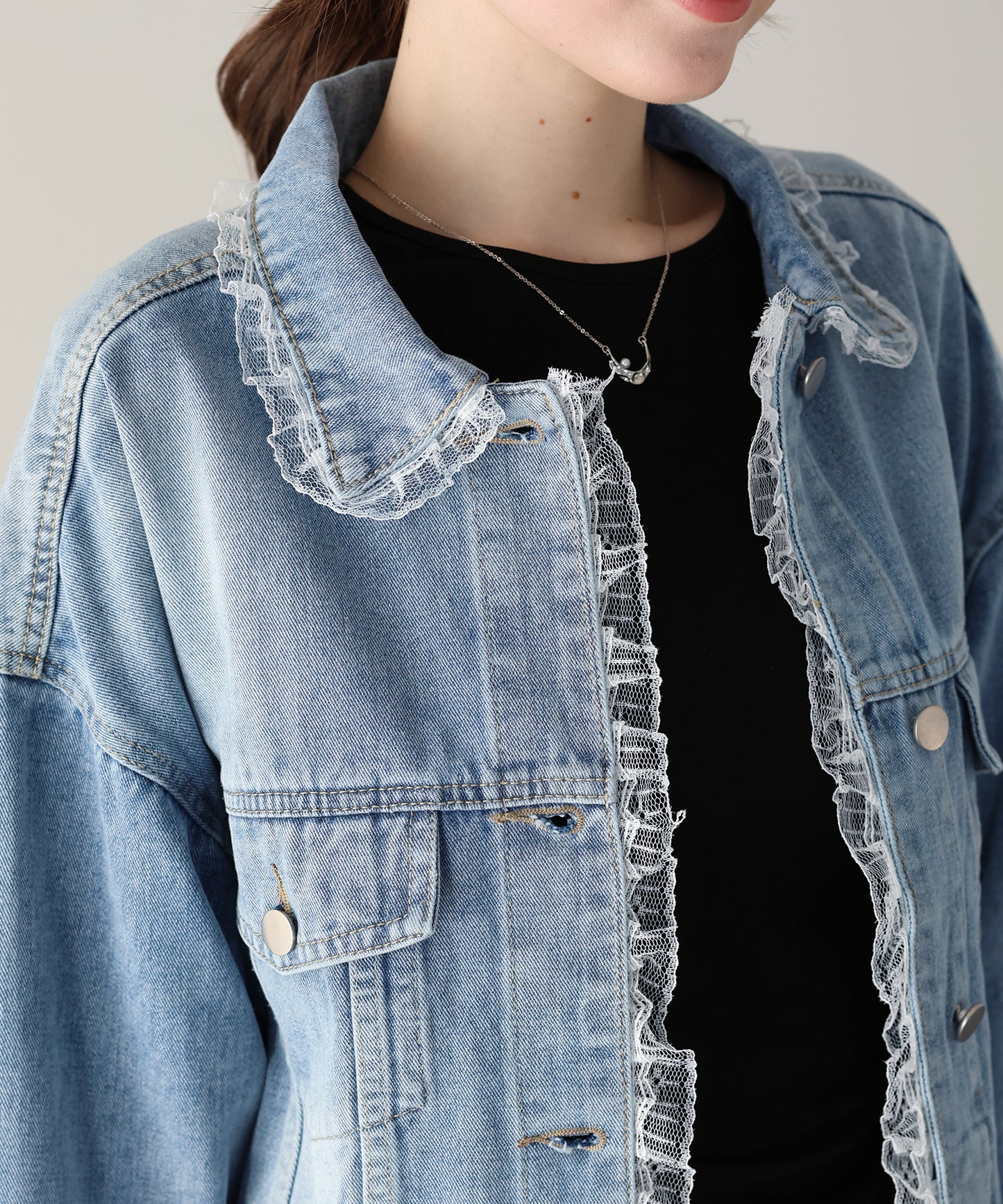 レースドッキングデニムジャケット