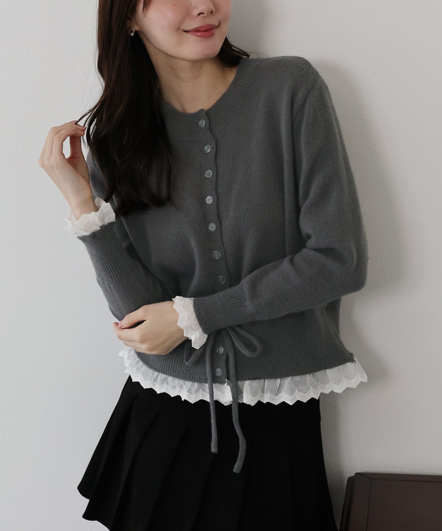レースドッキングニットカーディガン