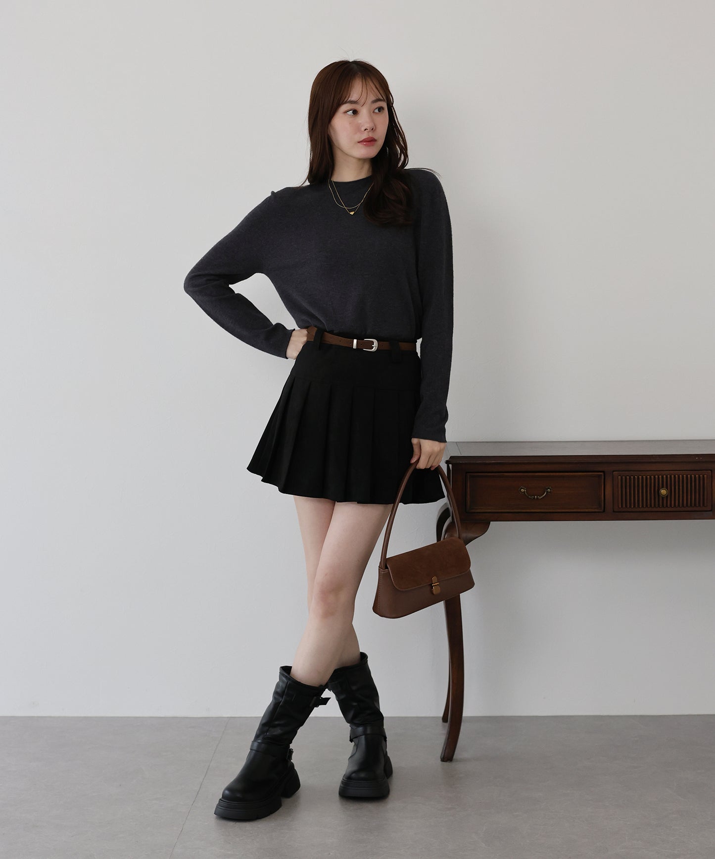 ベルトSETスウェードプリーツミニスカート
