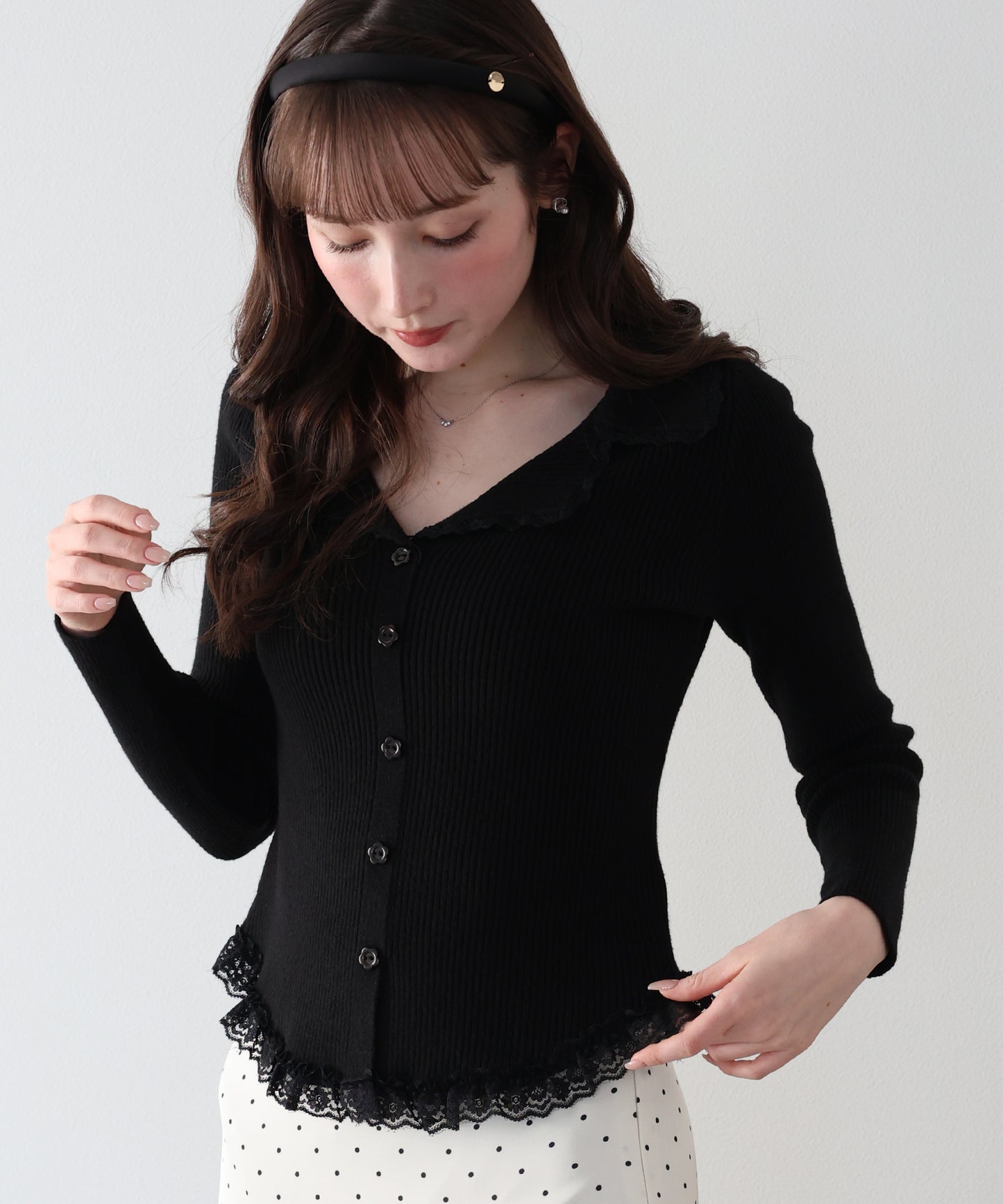 【早割5％OFF】レース襟ドッキングニット
