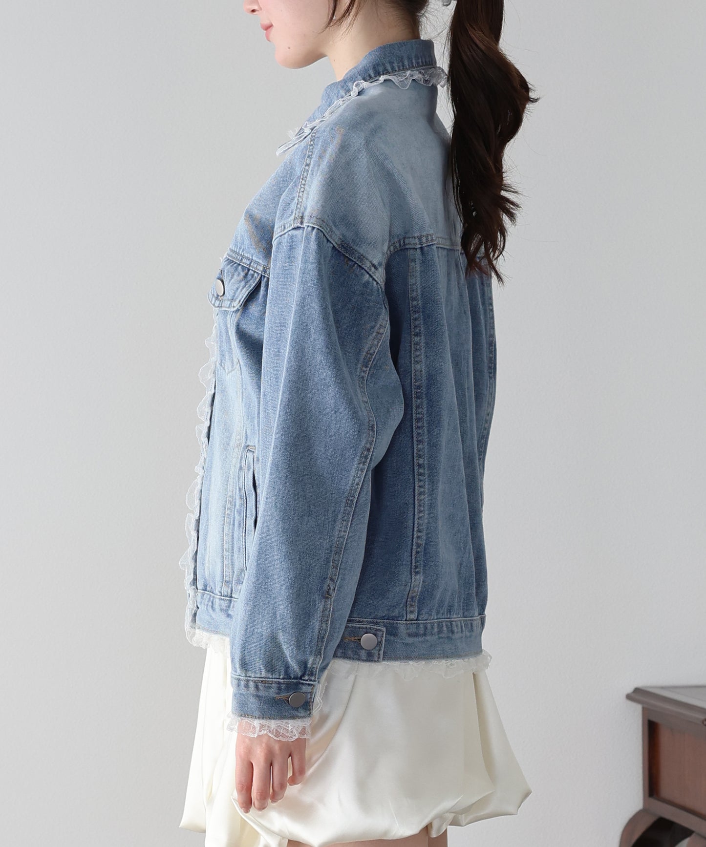 レースドッキングデニムジャケット