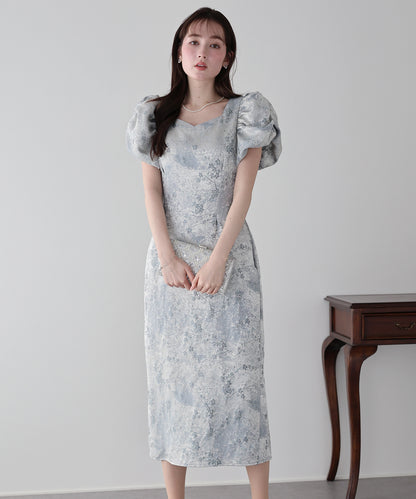 フラワー刺繍ハートネックベロアワンピース