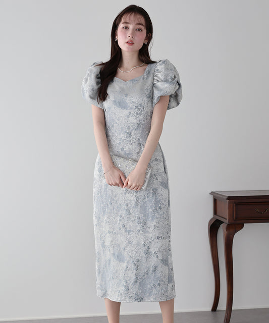 フラワー刺繍ハートネックベロアワンピース