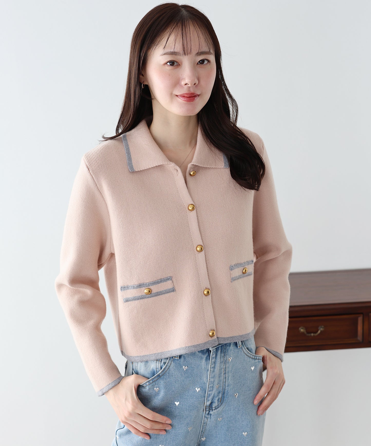 襟付きニットジャケット