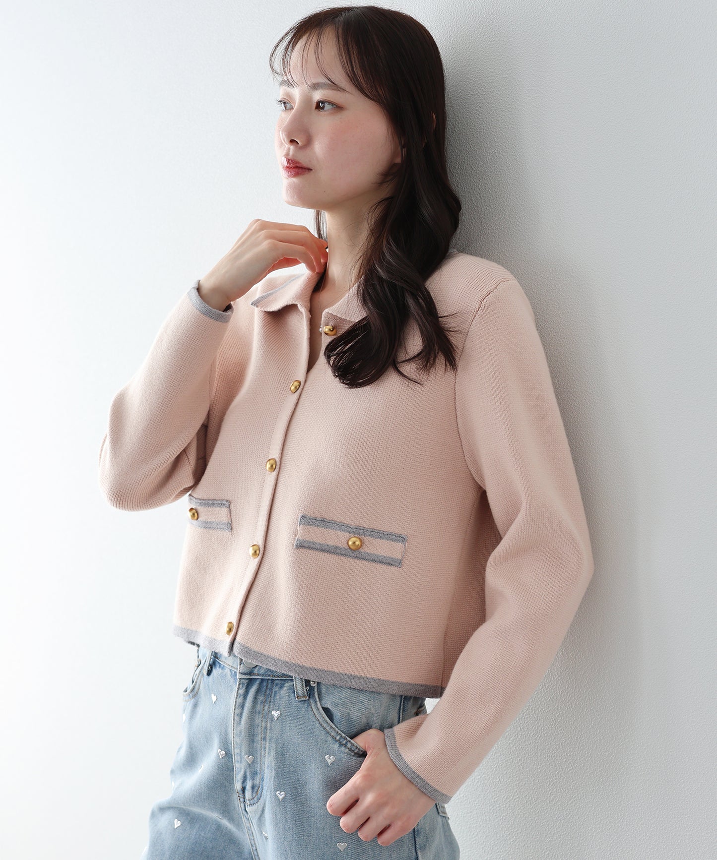 襟付きニットジャケット