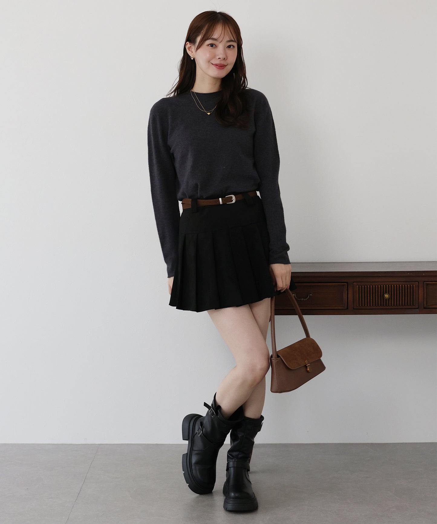 ベルトSETスウェードプリーツミニスカート