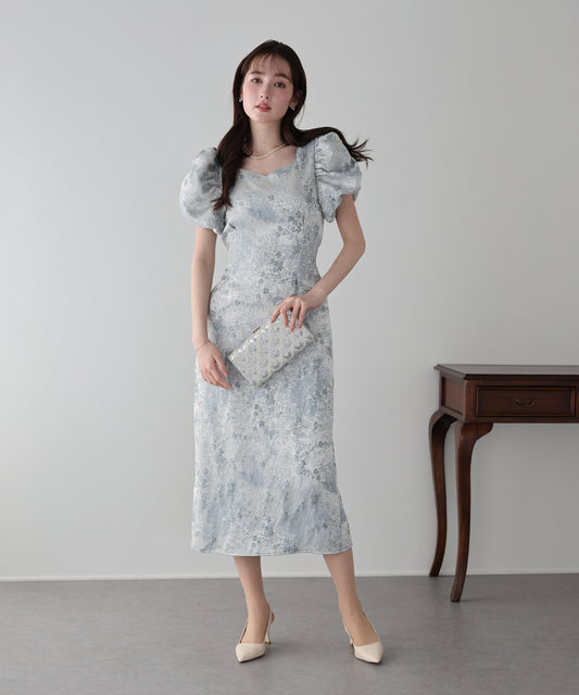 フラワー刺繍ハートネックベロアワンピース