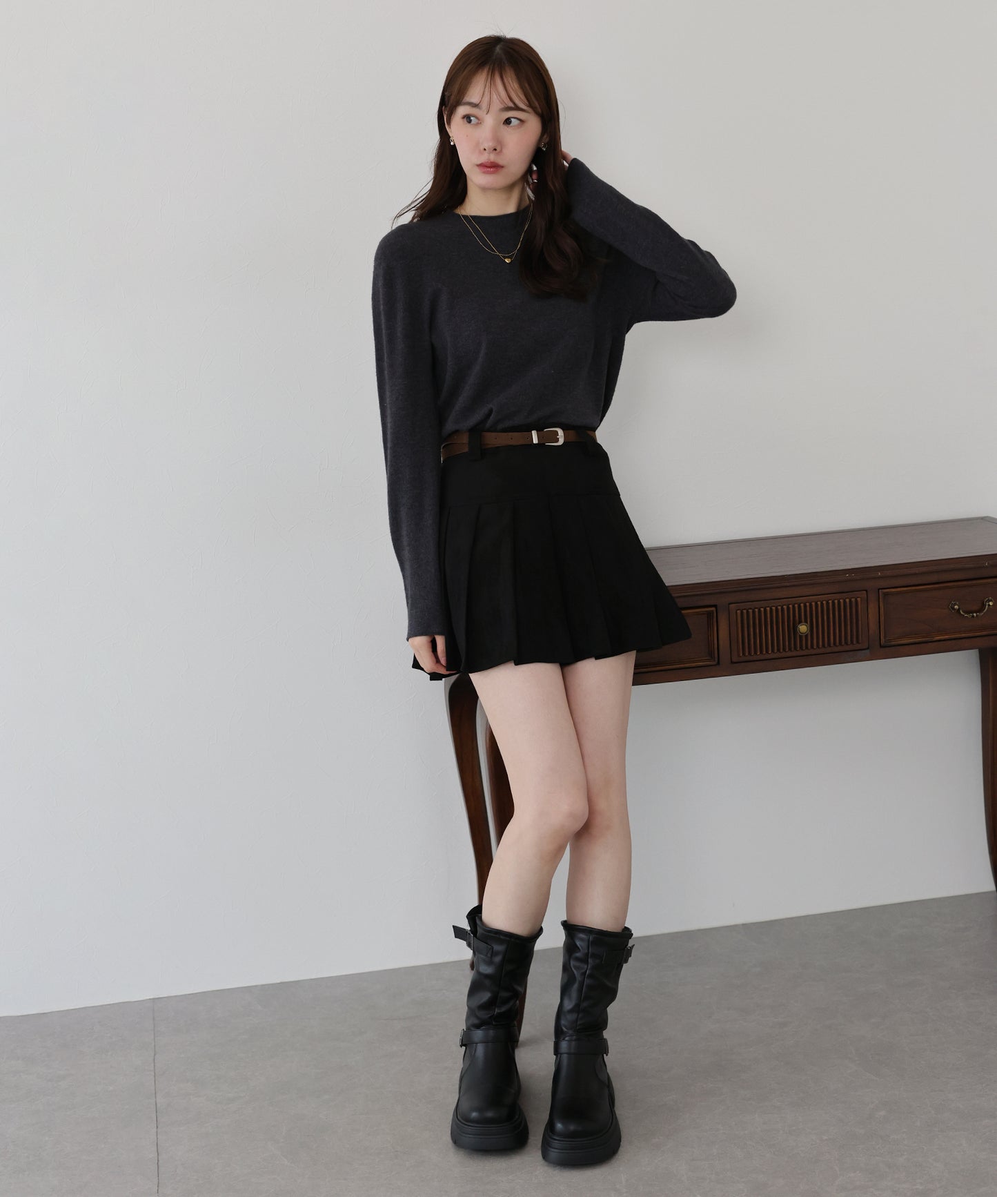 ベルトSETスウェードプリーツミニスカート