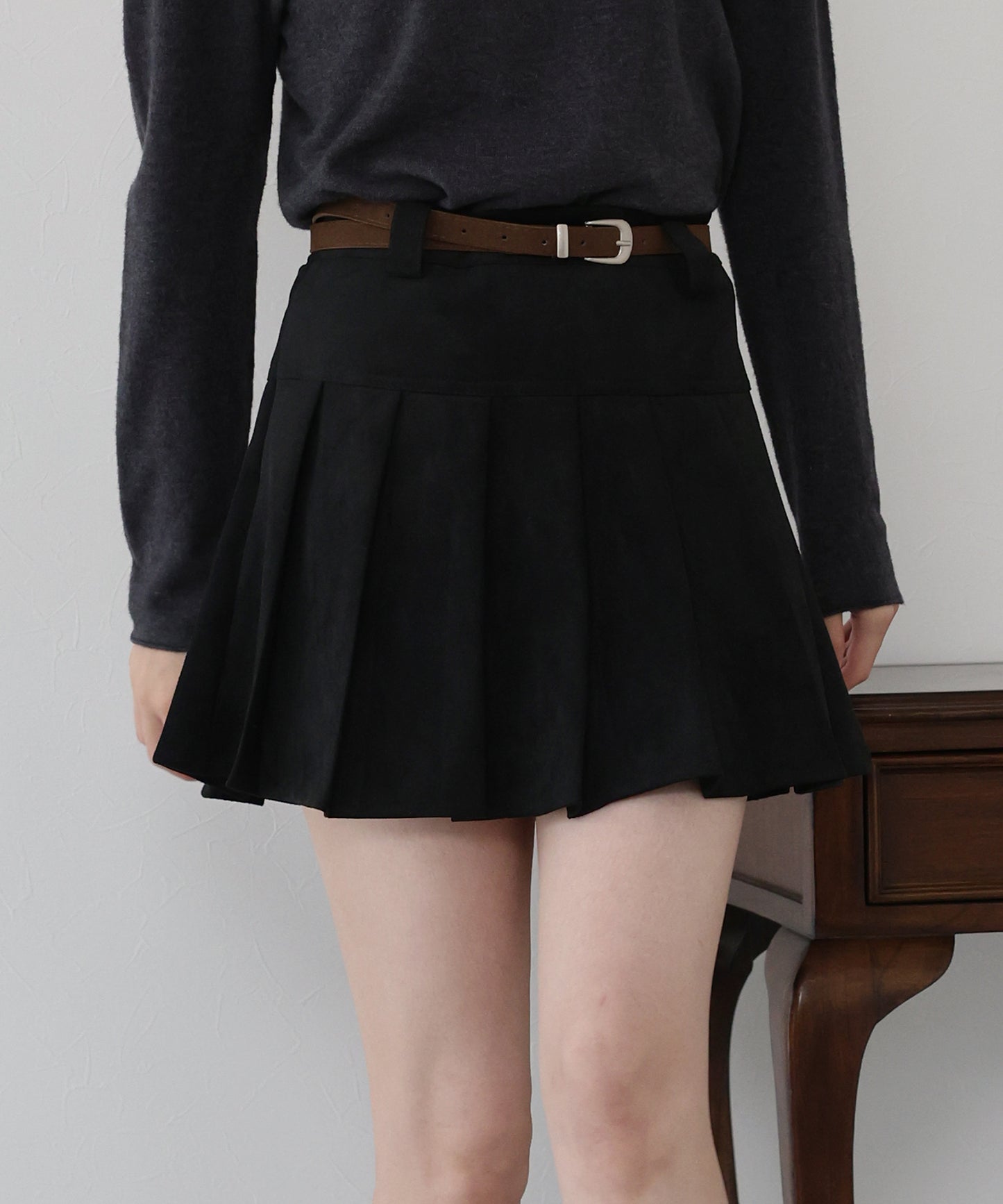 ベルトSETスウェードプリーツミニスカート