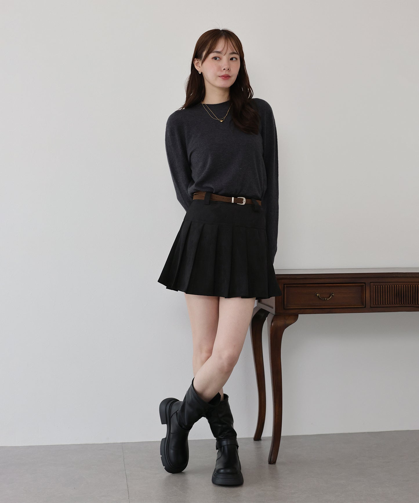 ベルトSETスウェードプリーツミニスカート