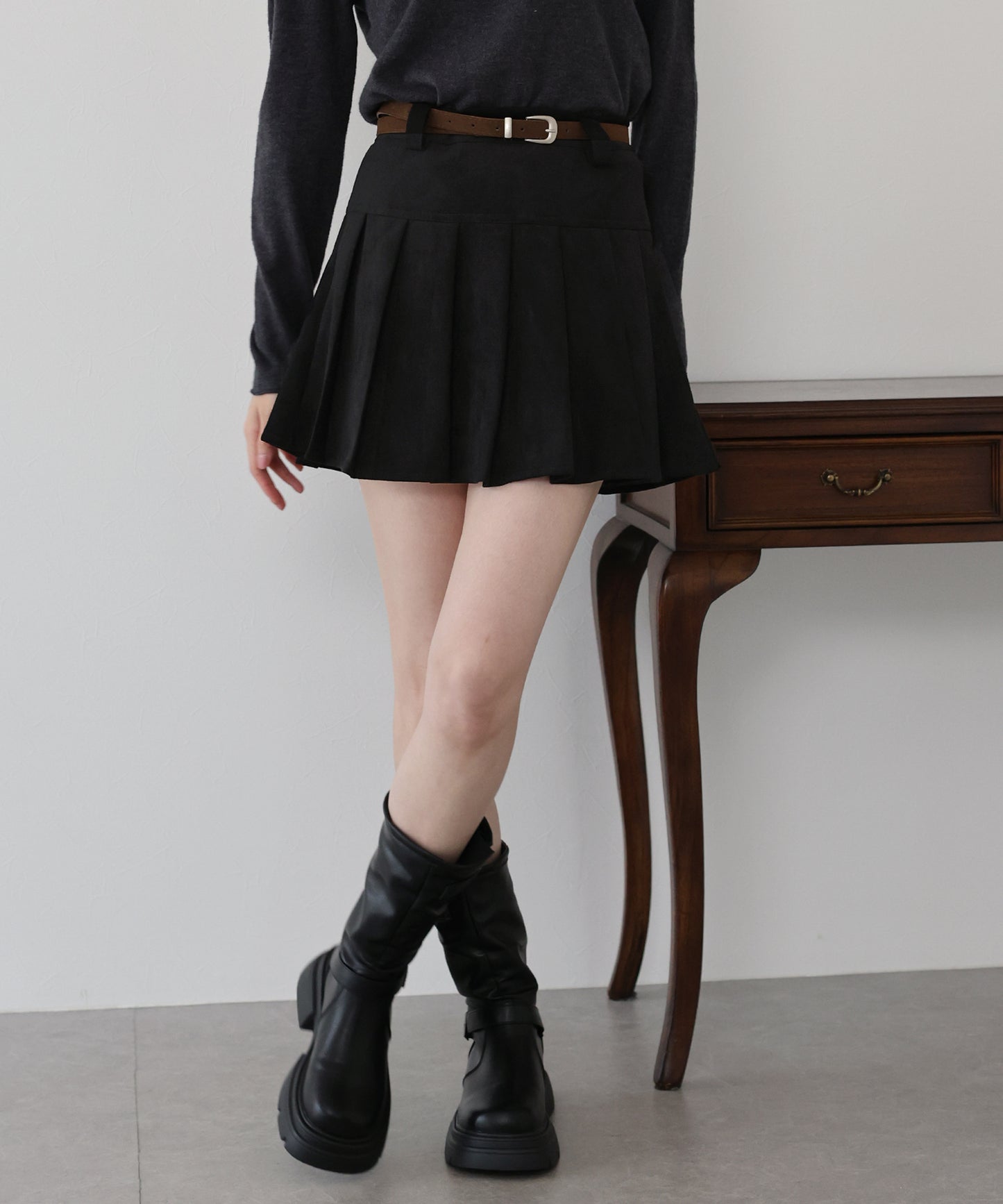 ベルトSETスウェードプリーツミニスカート