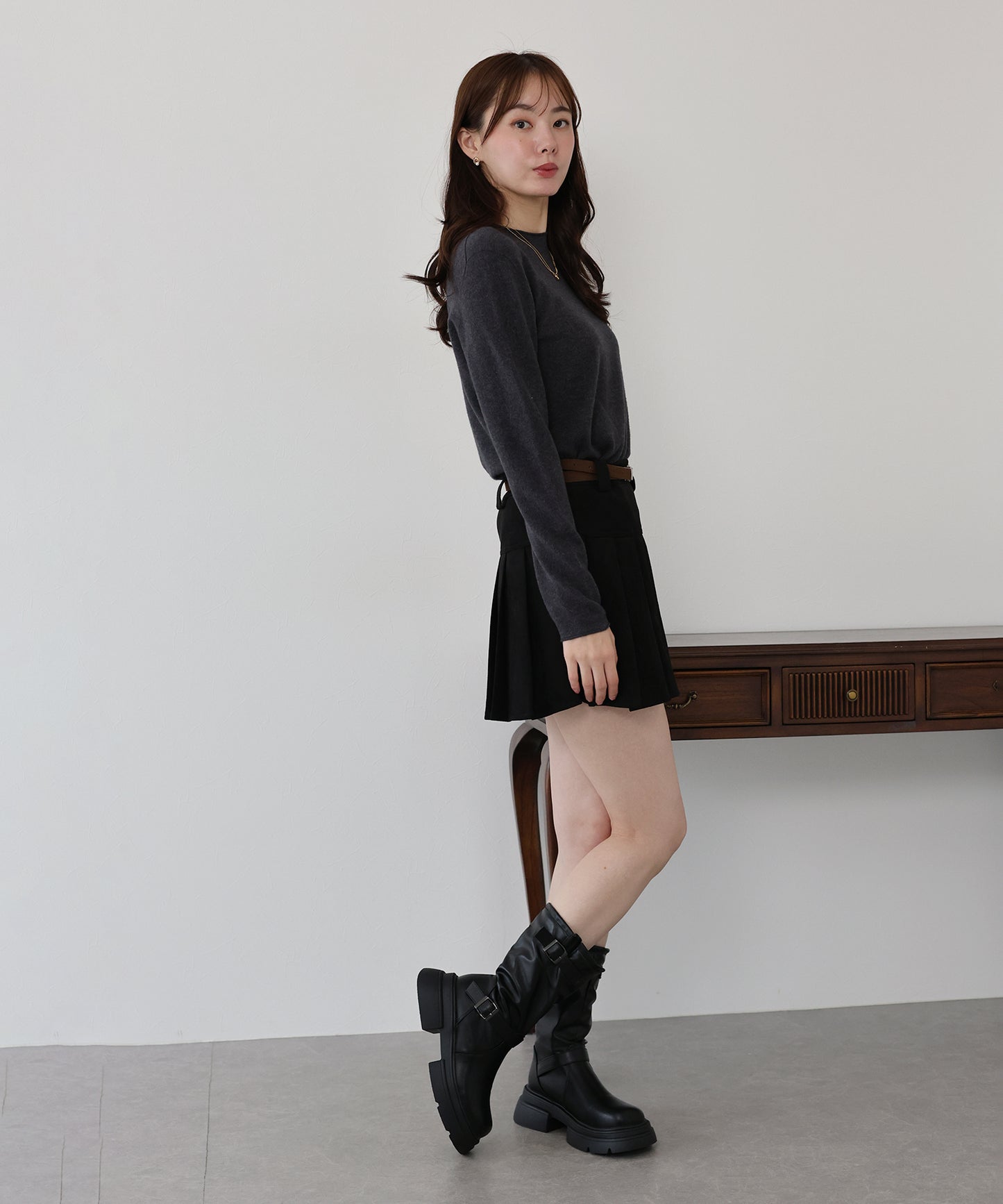 ベルトSETスウェードプリーツミニスカート