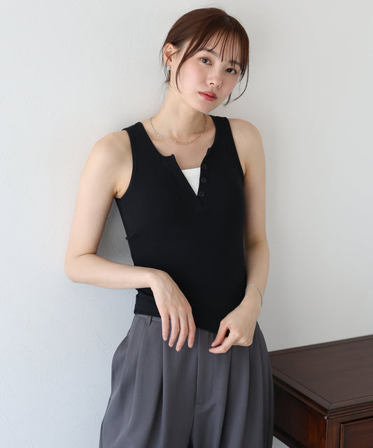【新商品限定5％OFF（木）】カップ付ヘンリーネックタンクトップ【ネコポス】