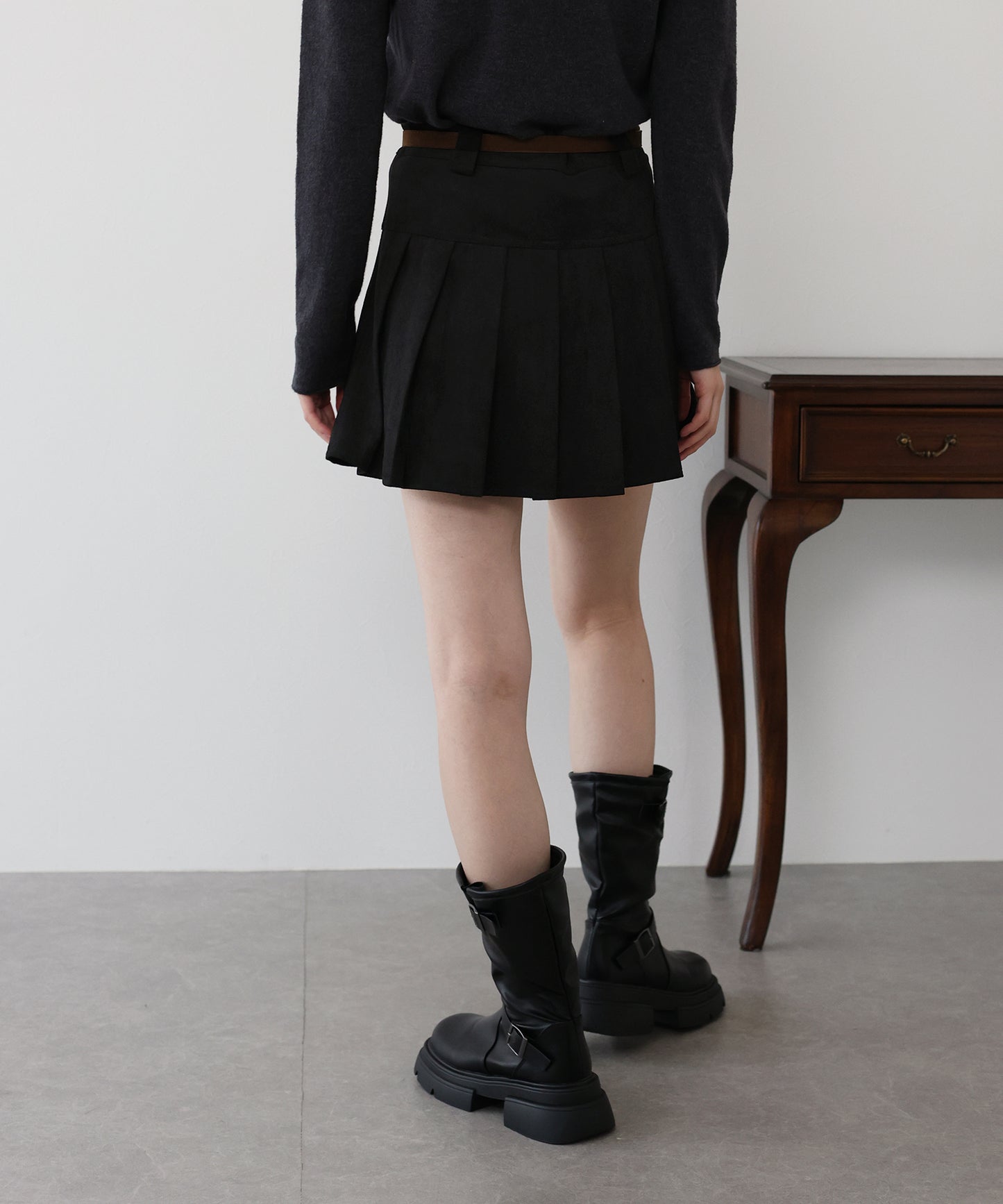 ベルトSETスウェードプリーツミニスカート